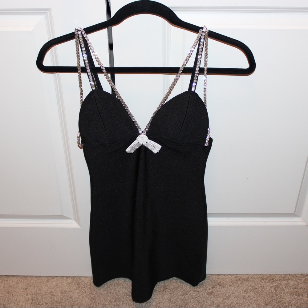 Black rhinestone mini dress